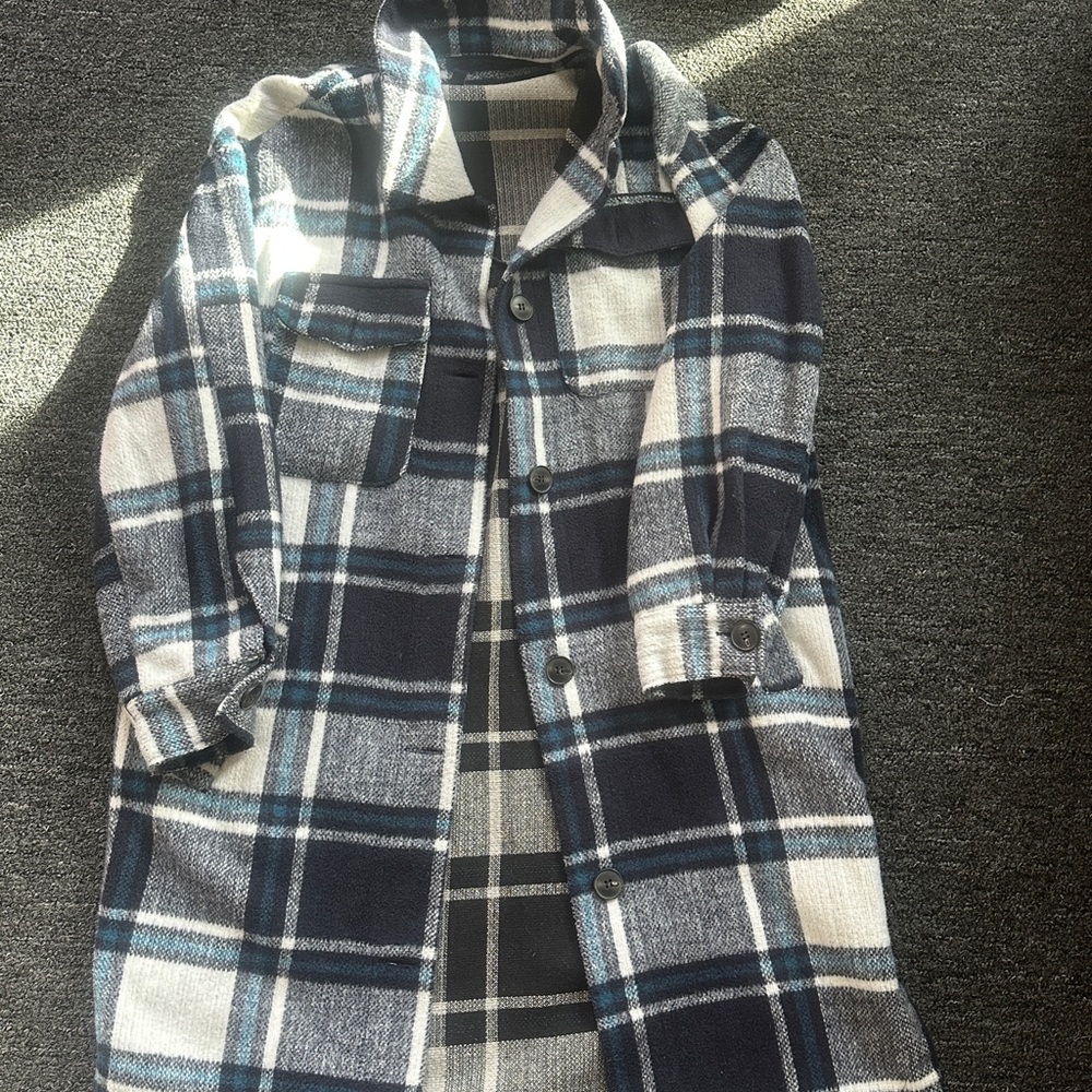 New Look Blue and White Plaid Coat